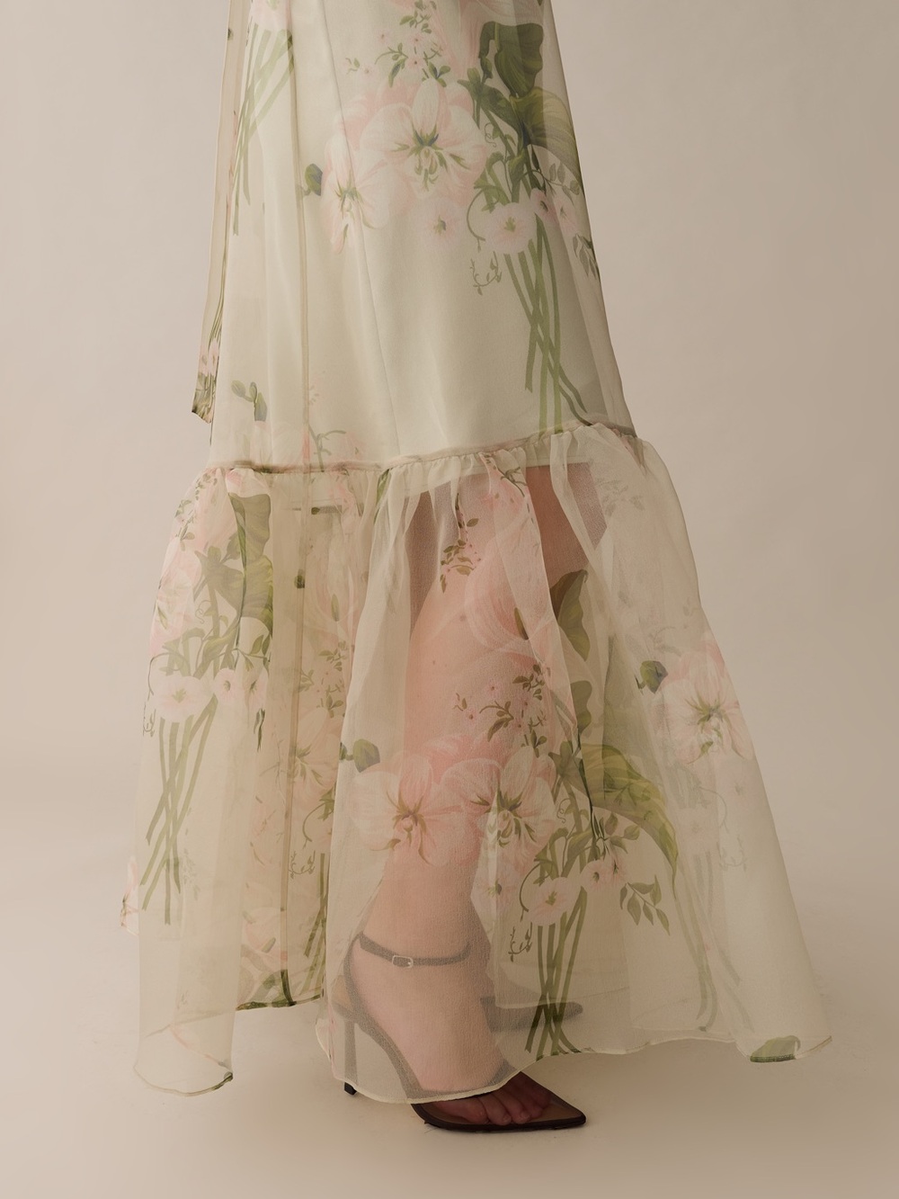 Sheer Sage Floral Maxi Dress with Neck Tie - Picture 6 of 7